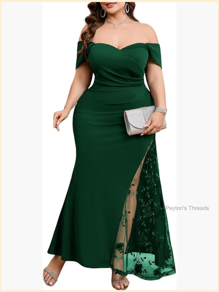 Off Shoulder Formal Mermaid Maxi Dress With High Slit 3d Floral